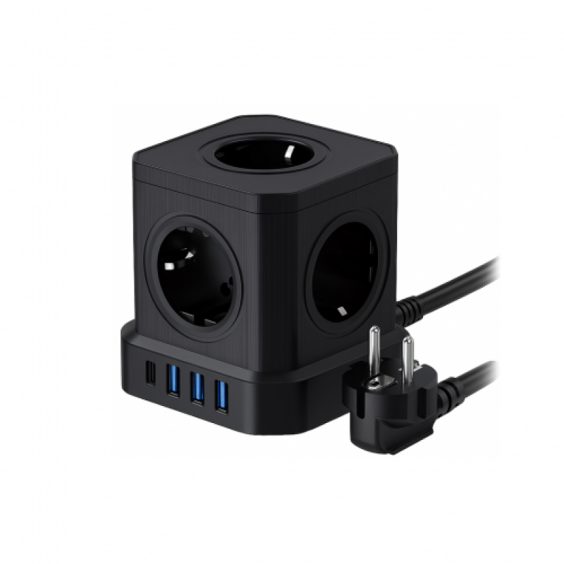 VENEX VB4U5E Πολύπριζο Κύβος 20W, 5 θέσεις σούκο, 3 θύρες USB-A & 1 θύρα USB-C (VB4U5E)